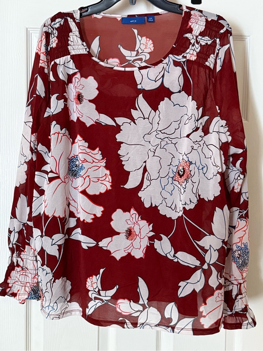 Apt. 9 Burgundy Floral Scoop Neck Blouse